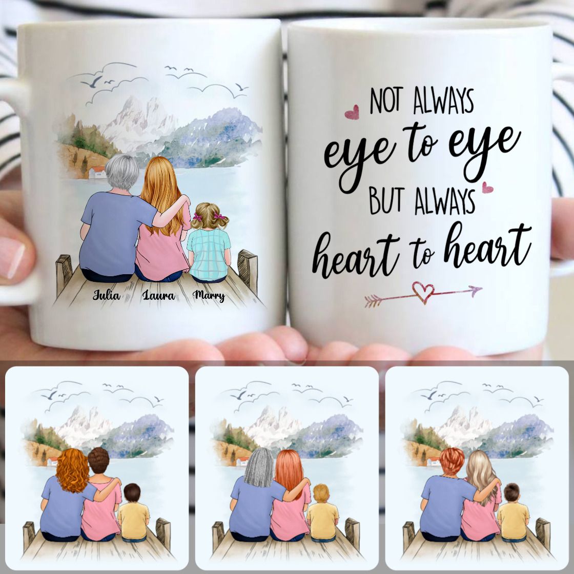 Personalized Mug, Meaningful Birthday Gifts, Grandma, Mom & Kid Customized Coffee Mug With Names