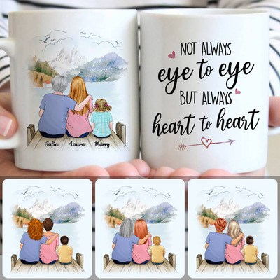 Grandma, Mom & Kid Customized Coffee Mug With Names, Personalized Mug, Meaningful Birthday Gifts