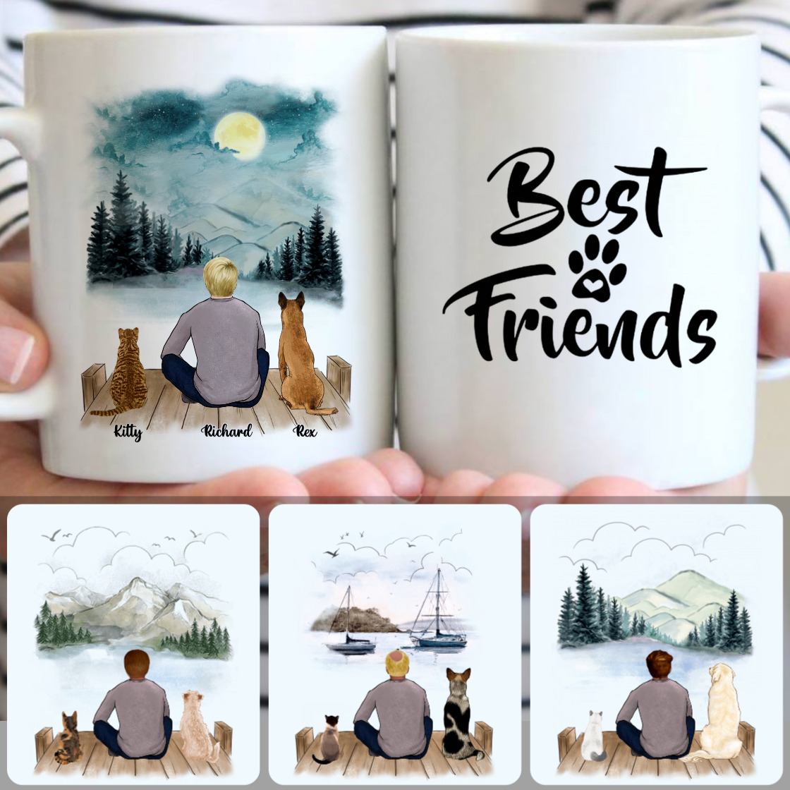 Personalized Mug, Perfect Birthday Gifts, Man, Cat & Dog Customized Coffee Mug With Names Personalized Mug, Perfect Birthday Gifts, Man, Cat & Dog Customized Coffee Mug With Names