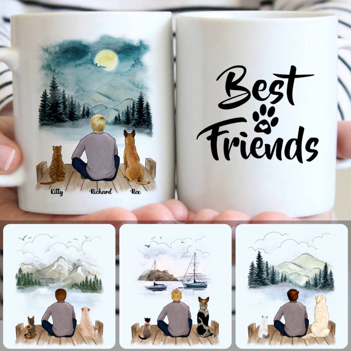Personalized Mug, Perfect Birthday Gifts, Man, Cat & Dog Customized Coffee Mug With Names