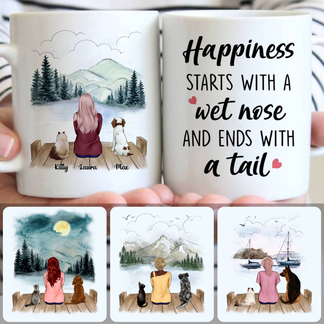 Personalized Mug, Meaningful Birthday Gifts, Girl, Cat & Dog Customized Coffee Mug With Names