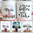 Personalized Mug, Surprise Gifts For Cat Owner Lovers, Girl & 2 Cats Customized Coffee Mug With Names