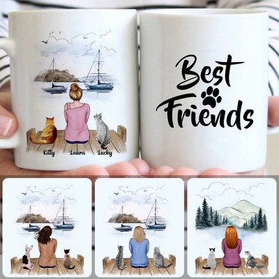 Girl & 2 Cats Customized Coffee Mug With Names, Personalized Mug, Unique Gifts For Mother Mom