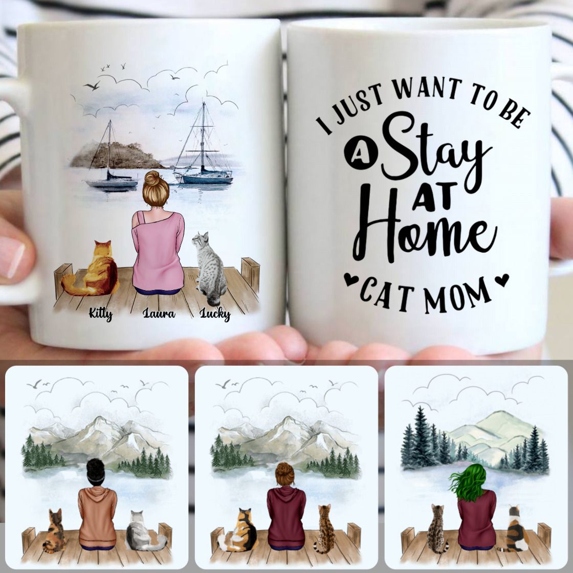Personalized Mug, Special Gifts For Grandma Nana Grandmother, Girl & 2 Cats Customized Coffee Mug With Names