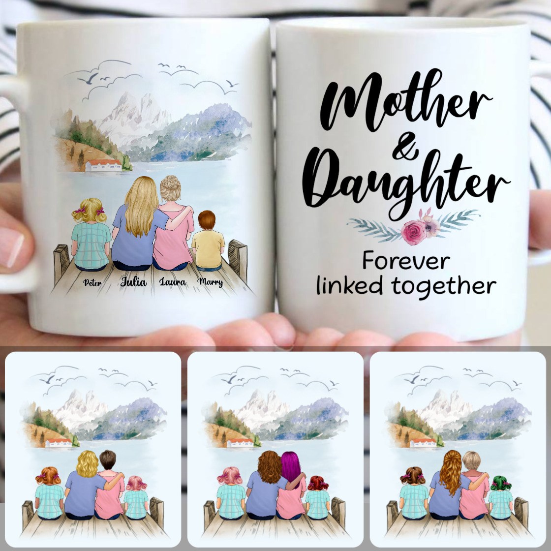 Personalized Mug, Meaningful Mother's Day Gifts, Grandma, Mom & 2 Kids Customized Coffee Mug With Names