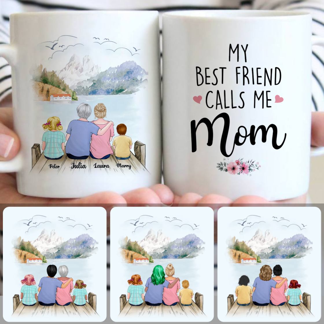 Personalized Mug, Special Thanksgiving Gifts, Grandma, Mom & 2 Kids Customized Coffee Mug With Names Personalized Mug, Special Thanksgiving Gifts, Grandma, Mom & 2 Kids Customized Coffee Mug With Names