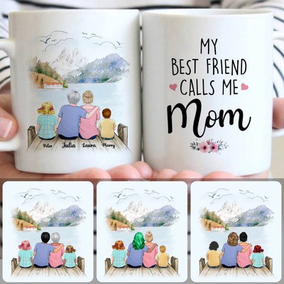 Grandma, Mom & 2 Kids Customized Coffee Mug With Names, Personalized Mug, Special Thanksgiving Gifts
