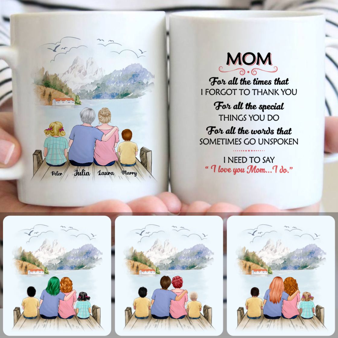 Personalized Mug, Surprise Gifts For Mother, Grandma, Mom & 2 Kids Customized Coffee Mug With Names