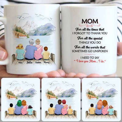Grandma, Mom & 2 Kids Customized Coffee Mug With Names, Personalized Mug, Surprise Gifts For Mother