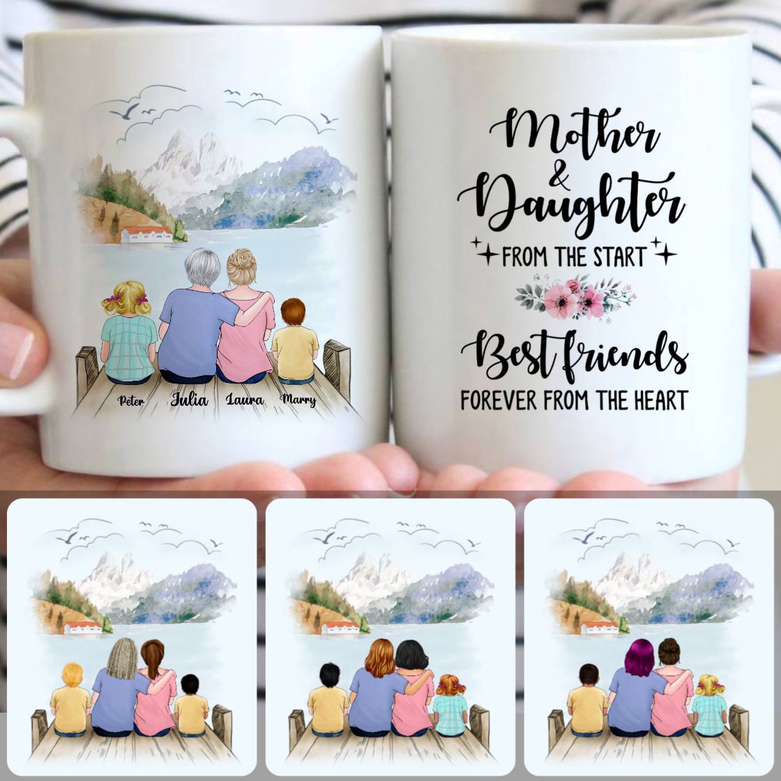 Personalized Mug, Memorial Gifts For Mom, Grandma, Mom & 2 Kids Customized Coffee Mug With Names