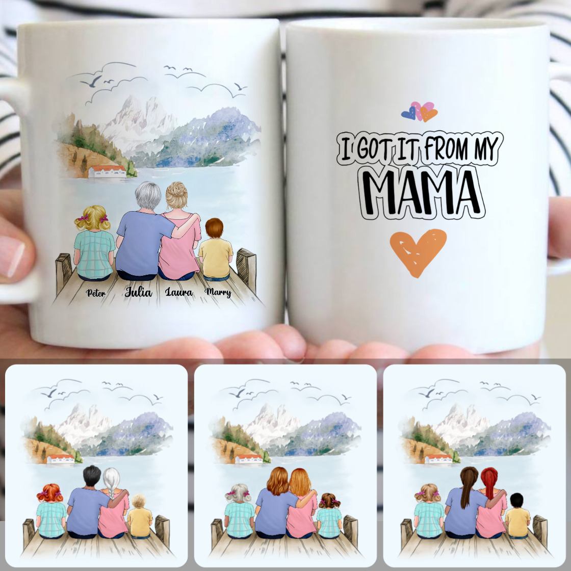 Personalized Mug, Meaningful Gifts For Mom, Grandma, Mom & 2 Kids Customized Coffee Mug With Names