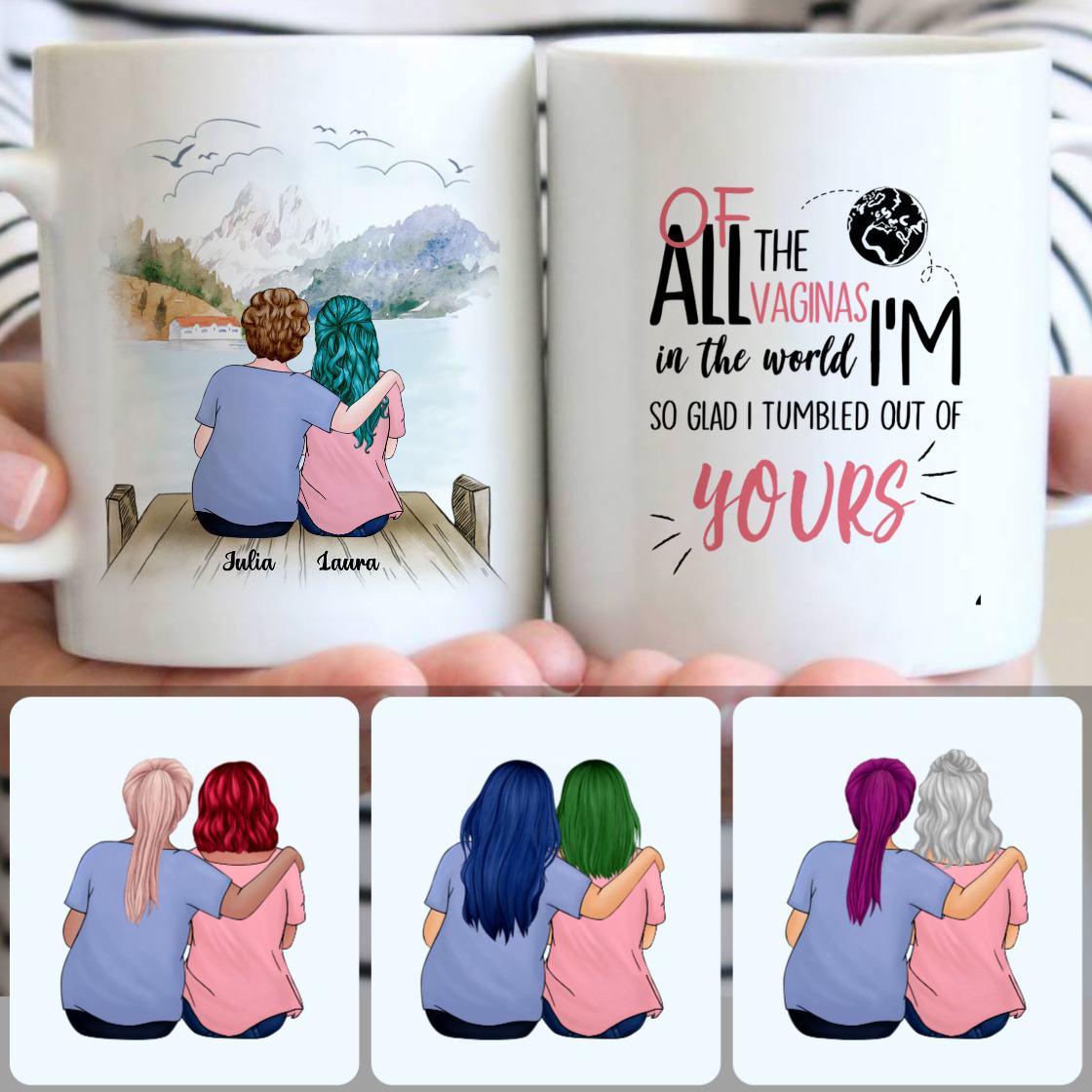 Personalized Mug, Memorial Gifts For Stepmom, Mother & Daughter Customized Coffee Mug With Names