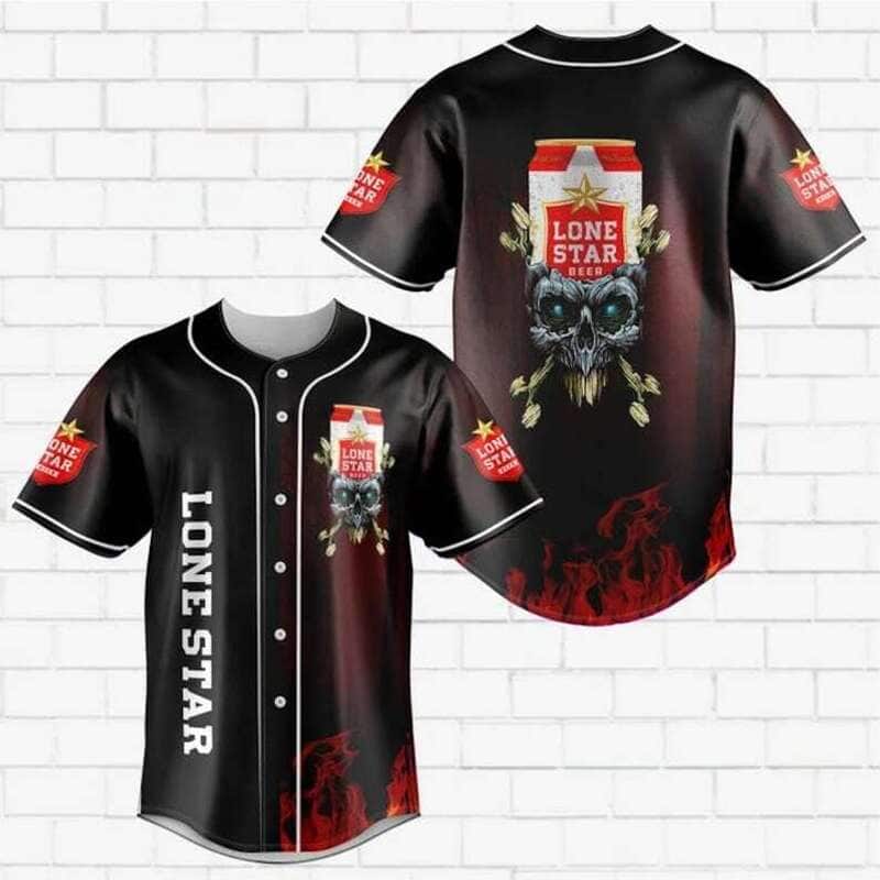 Lone Star Beer Skull Baseball Jersey Fire Pattern Gift For Best Friend Lone Star Beer Skull Baseball Jersey Fire Pattern Gift For Best Friend