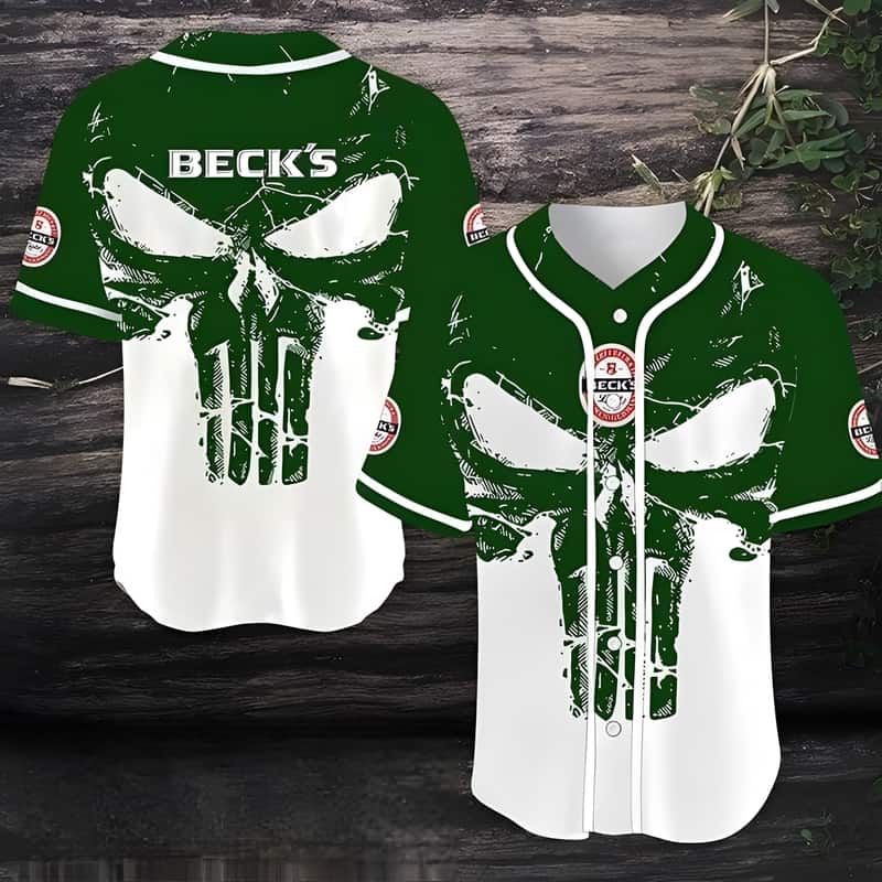 Retro Skull Beck's Baseball Jersey Gift For Sporty Boyfriend Retro Skull Beck's Baseball Jersey Gift For Sporty Boyfriend