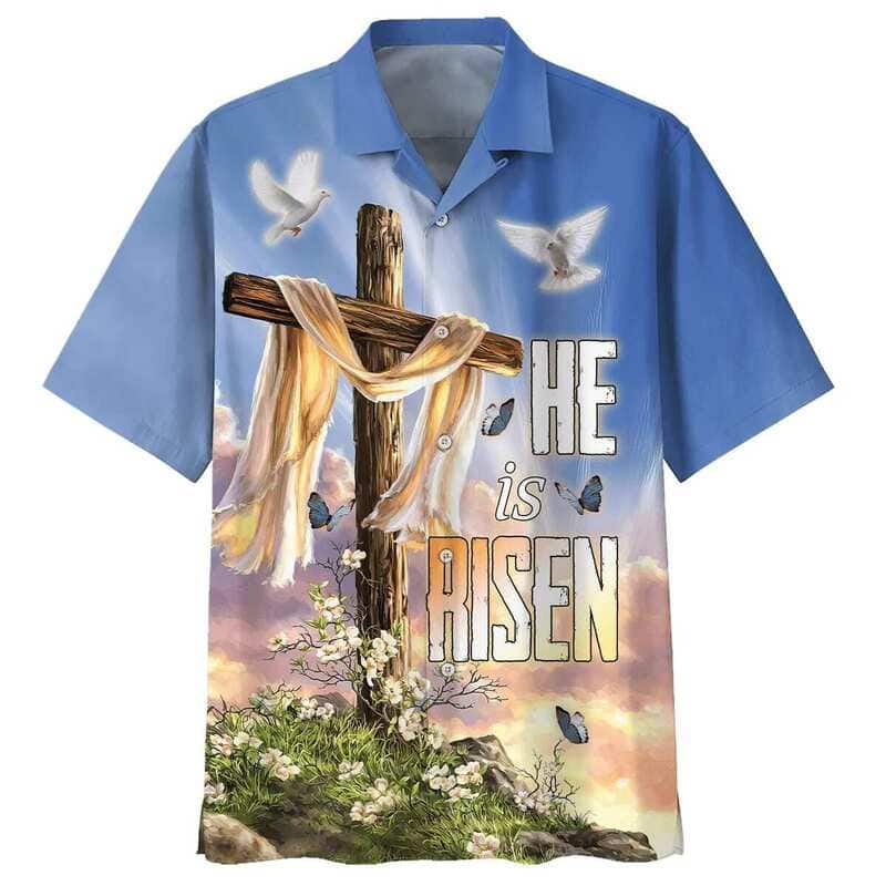 Easter Day Christian Hawaiian Shirt He Is Risen Dove Cross Flower Easter Day Christian Hawaiian Shirt He Is Risen Dove Cross Flower
