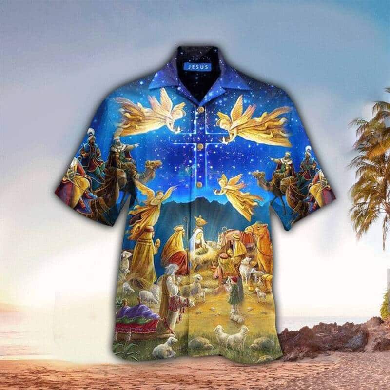 Christian Religious Christmas Hawaiian Shirt Jesus Was Born Holy Night Angel Christian Religious Christmas Hawaiian Shirt Jesus Was Born Holy Night Angel