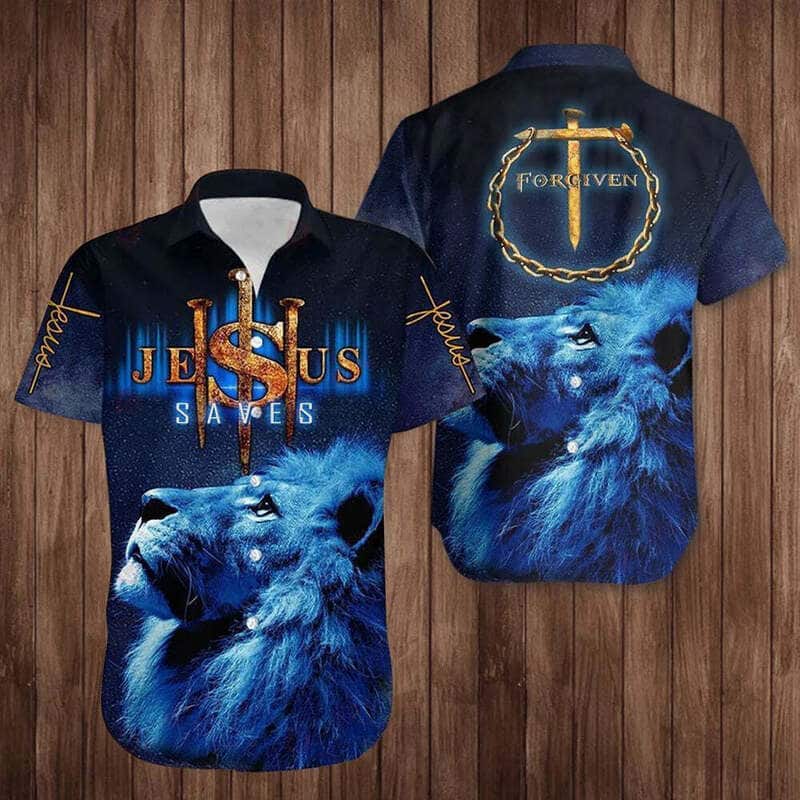 Christian Religious Hawaiian Shirt Lion Cross Jesus Saves Forgiven  Christian Religious Hawaiian Shirt Lion Cross Jesus Saves Forgiven