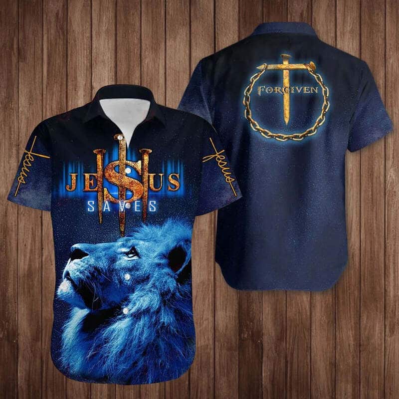 Christian Hawaiian Shirt Lion Jesus Saves Forgiven Lion Christian Religious Cross Christian Hawaiian Shirt Lion Jesus Saves Forgiven Lion Christian Religious Cross