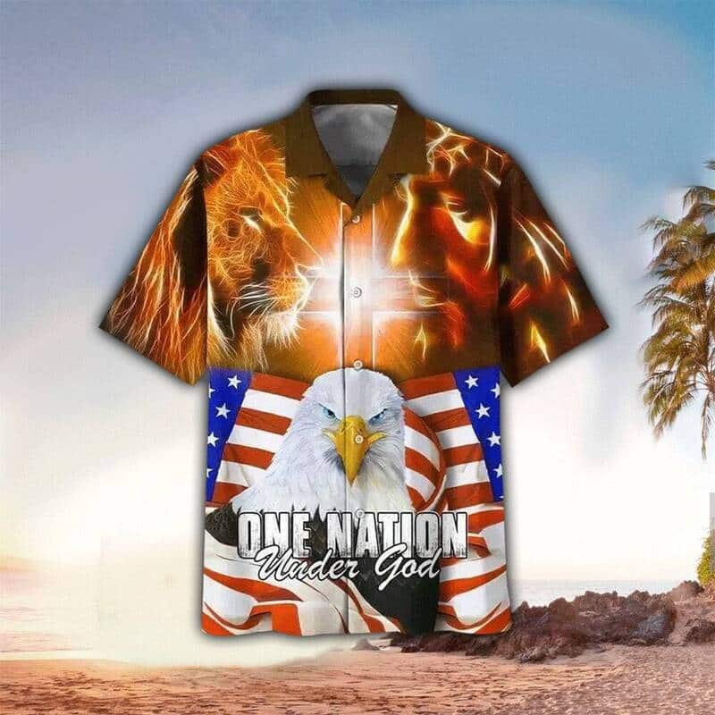 4th Of July Independence Day Gift One Nation Under God Lion Eagle Jesus Christian Hawaiian Shirt 4th Of July Independence Day Gift One Nation Under God Lion Eagle Jesus Christian Hawaiian Shirt