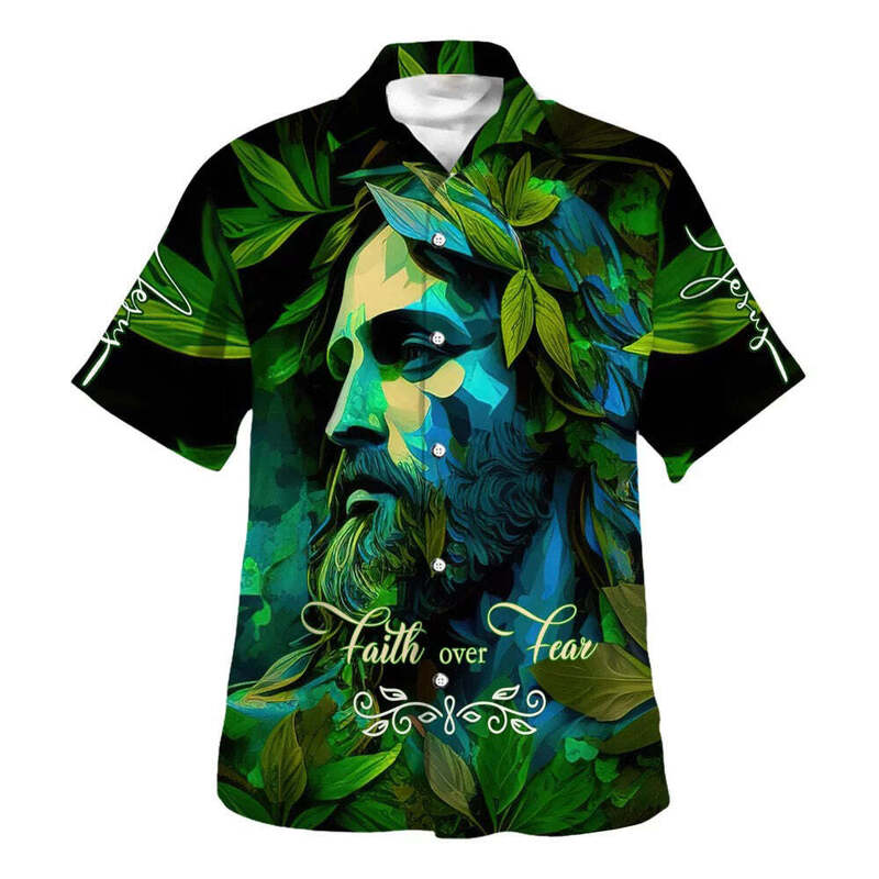 Christian Hawaiian Shirt Faith Over Fear Green Jesus Faith Religious Gift Christian Hawaiian Shirt Faith Over Fear Green Jesus Faith Religious Gift