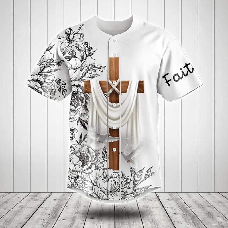 I Love Jesus Baseball Jersey Cross Flower Pattern Christian Faith Gift For Believers