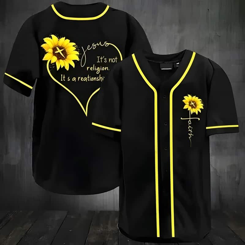 Christian Baseball Jersey Sunflower It&rsquo;s Not A Religion It&rsquo;s A Relationship