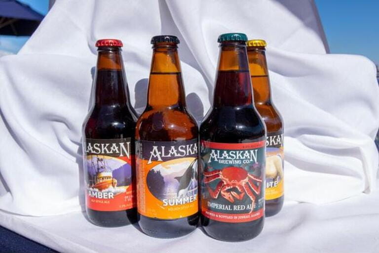 Alaskan Brewing Co Different Varieties Of Beer Bottles Display On A Cruise Ship In Alaska Alaskan Brewing Co Different Varieties Of Beer Bottles Display On A Cruise Ship In Alaska
