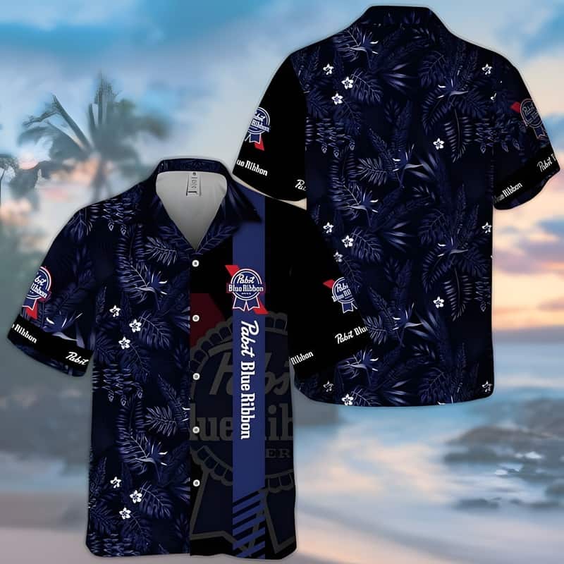 Midnight Pabst Blue Ribbon Hawaiian Shirt Tropical Foliage Gift For Girlfriend Midnight Pabst Blue Ribbon Hawaiian Shirt Tropical Foliage Gift For Girlfriend
