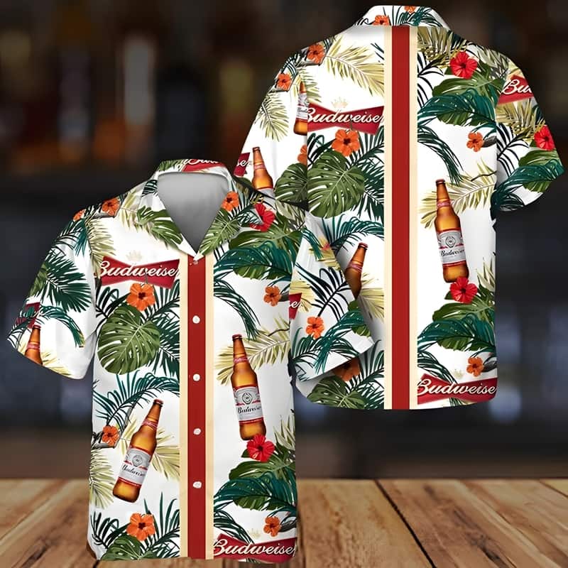 Budweiser Beer Hawaiian Shirt Tropical Flora Budweiser Beer Hawaiian Shirt Tropical Flora