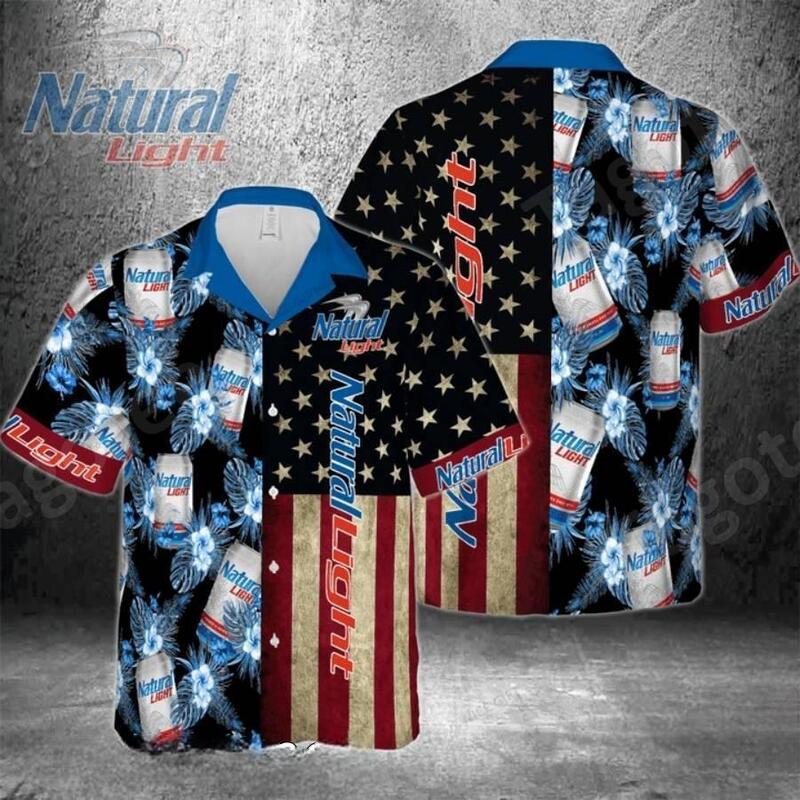 Natural Light Beer Hawaiian Shirt American Flag Gift For Boyfriend Natural Light Beer Hawaiian Shirt American Flag Gift For Boyfriend