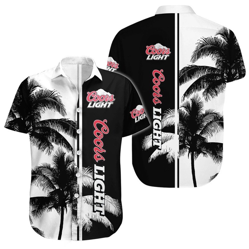 Black And White Coors Light Hawaiian Shirt Palm Tree Gift For Beer Lovers Black And White Coors Light Hawaiian Shirt Palm Tree Gift For Beer Lovers