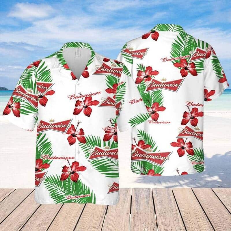 Summer Budweiser Beer Hawaiian Shirt Hibiscus Flower Gift For Beer Drinkers Summer Budweiser Beer Hawaiian Shirt Hibiscus Flower Gift For Beer Drinkers