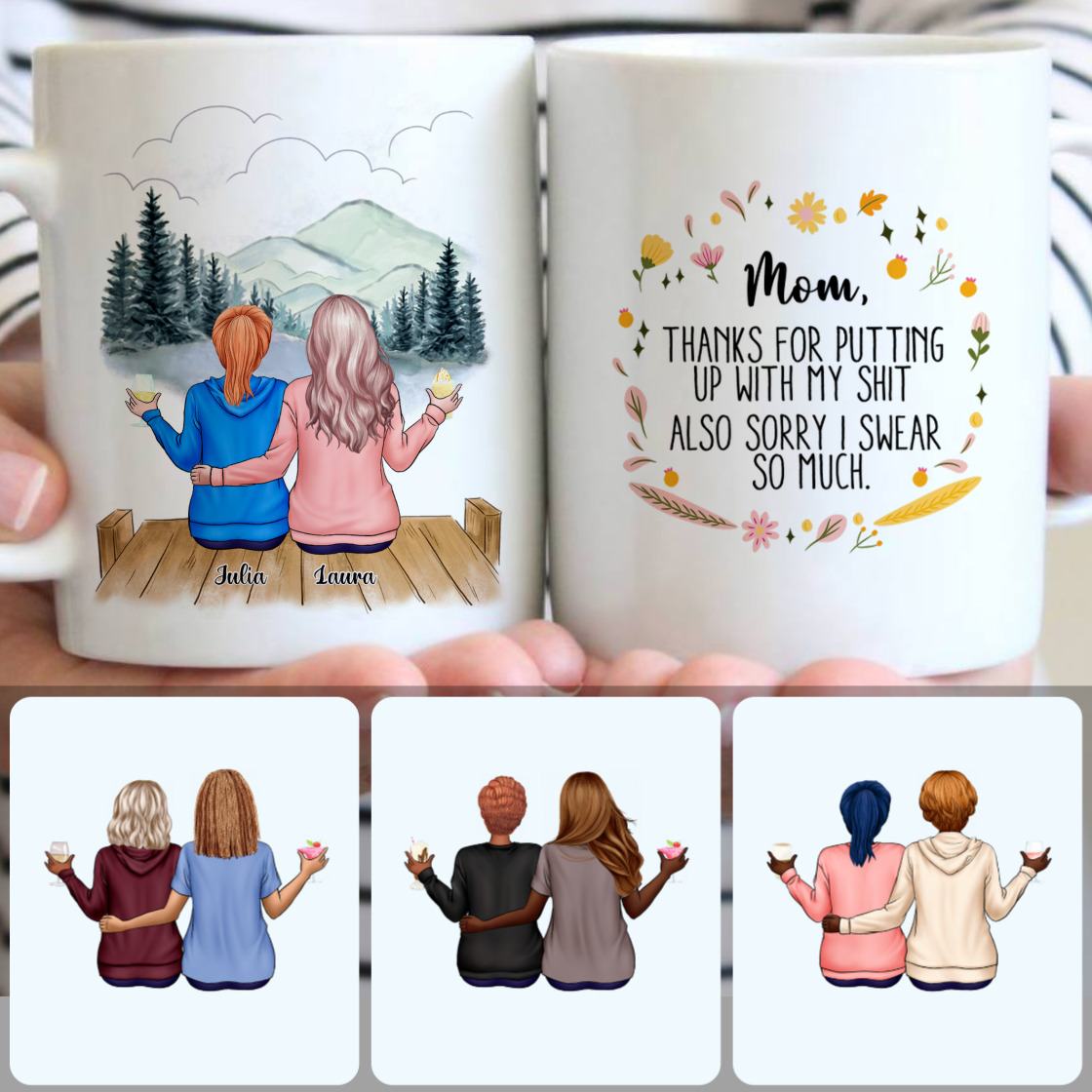 Personalized Mug, Meaningful Gifts For Mother, Mother & Daughter Customized Coffee Mug With Names