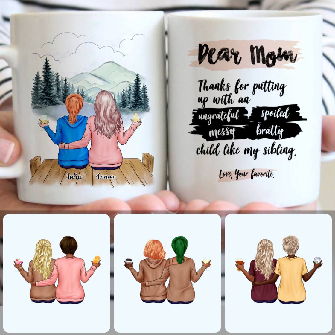 Personalized Mug, Memorial Birthday Gifts, Mother & Daughter Customized Coffee Mug With Names