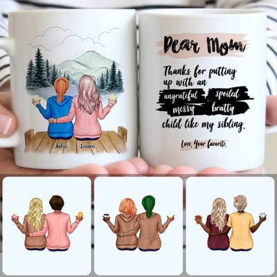 Mother & Daughter Customized Coffee Mug With Names, Personalized Mug, Memorial Birthday Gifts