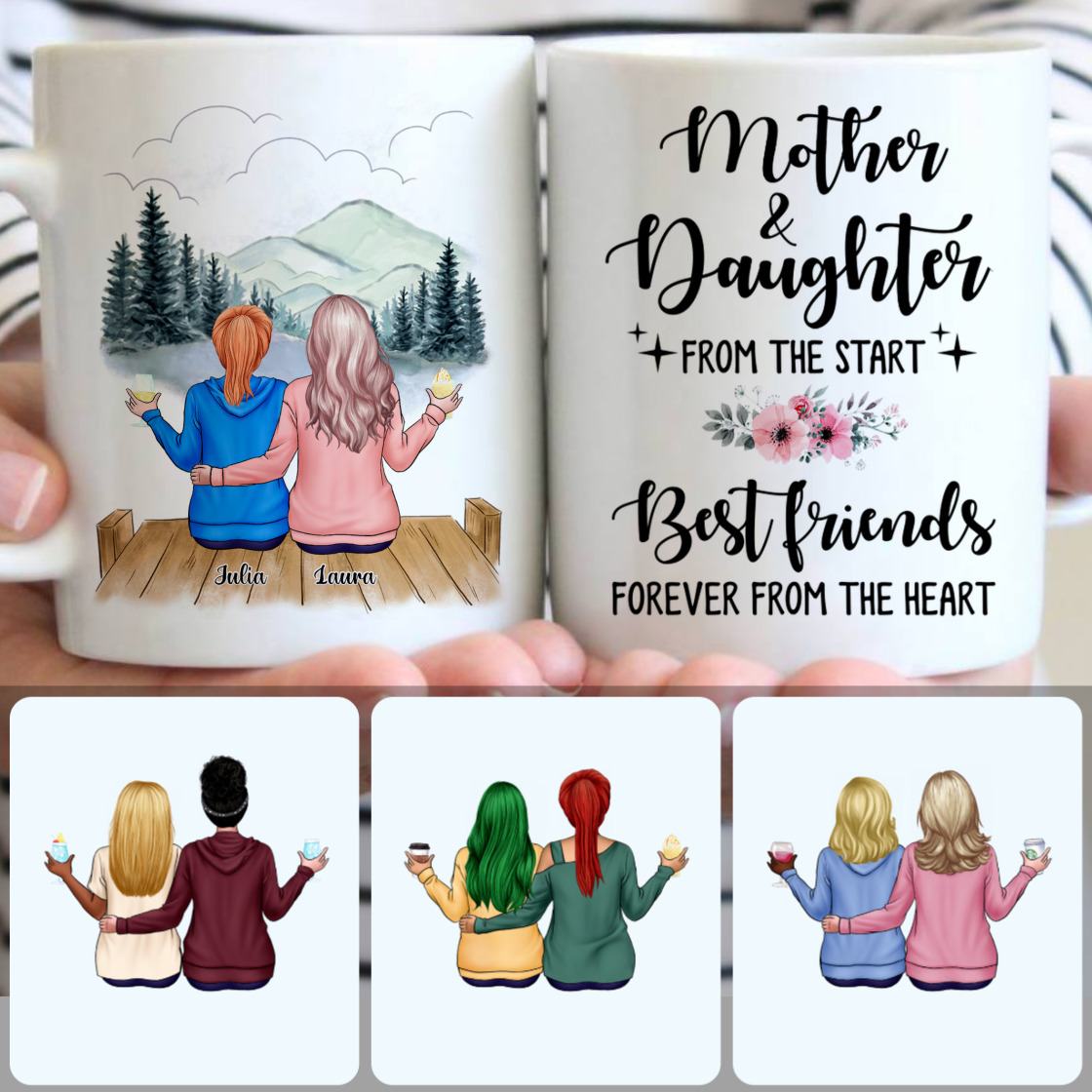 Personalized Mug, Best Thanksgiving Gifts, Mother & Daughter Customized Coffee Mug With Names