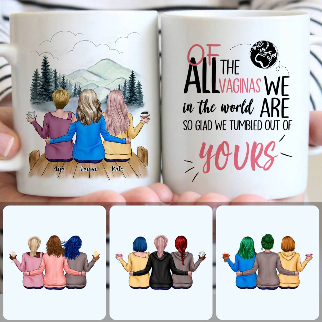 Personalized Mug, Special Gifts For Stepmom, Mother & 2 Daughters Customized Coffee Mug With Names