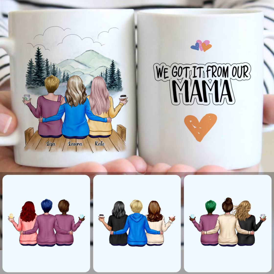 Personalized Mug, Perfect Gifts For Daughters, Mother & 2 Daughters Customized Coffee Mug With Names