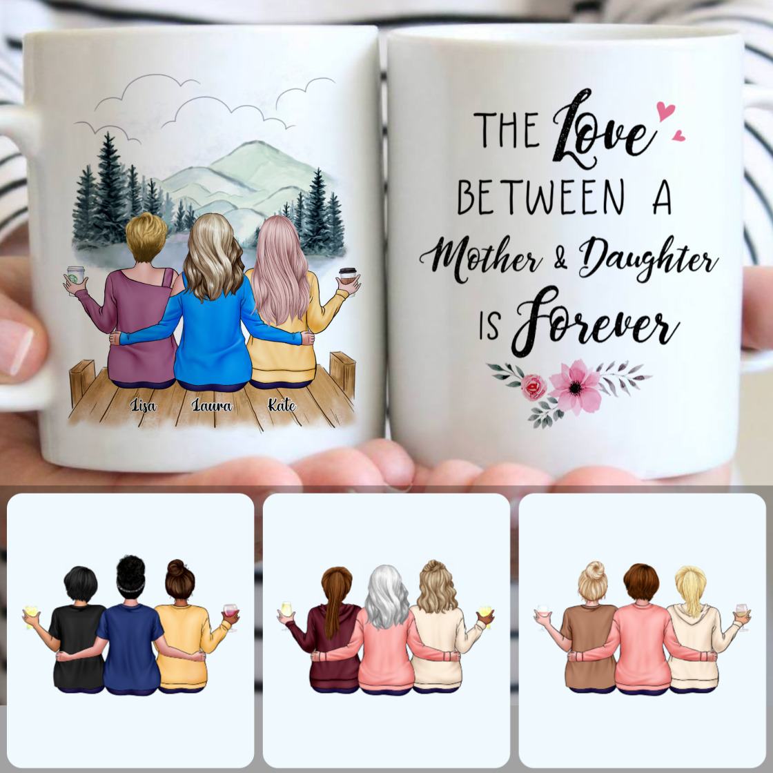 Personalized Mug, Unique Gifts For Mother, Mother & 2 Daughters Customized Coffee Mug With Names