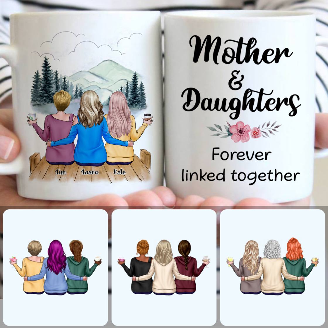 Personalized Mug, Best Gifts For Mother In Law, Mother & 2 Daughters Customized Coffee Mug With Names