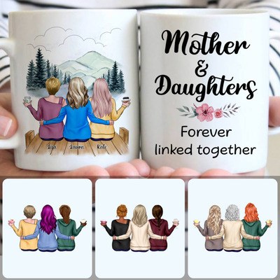 Mother & 2 Daughters Customized Coffee Mug With Names, Personalized Mug, Best Gifts For Mother In Law