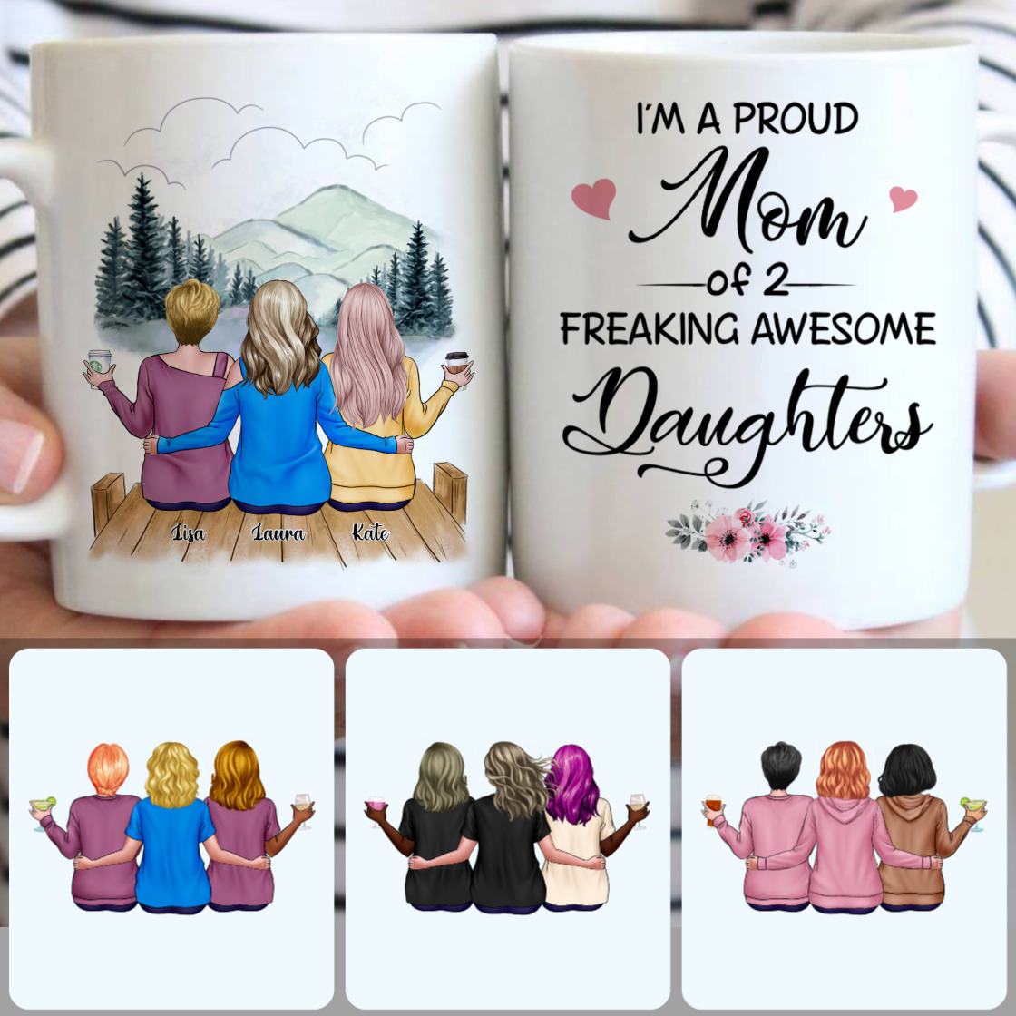 Personalized Mug, Surprise Gifts For Mom, Mother & 2 Daughters Customized Coffee Mug With Names