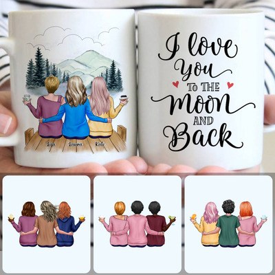 Mother & 2 Daughters Customized Coffee Mug With Names, Personalized Mug, Meaningful Gifts For Mom