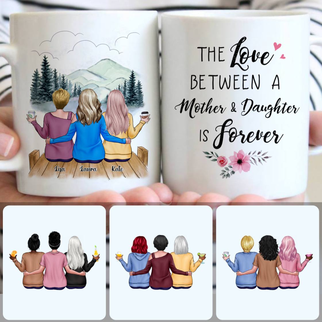 Personalized Mug, Surprise Gifts For Daughters, Mother & 2 Daughters Customized Coffee Mug With Names