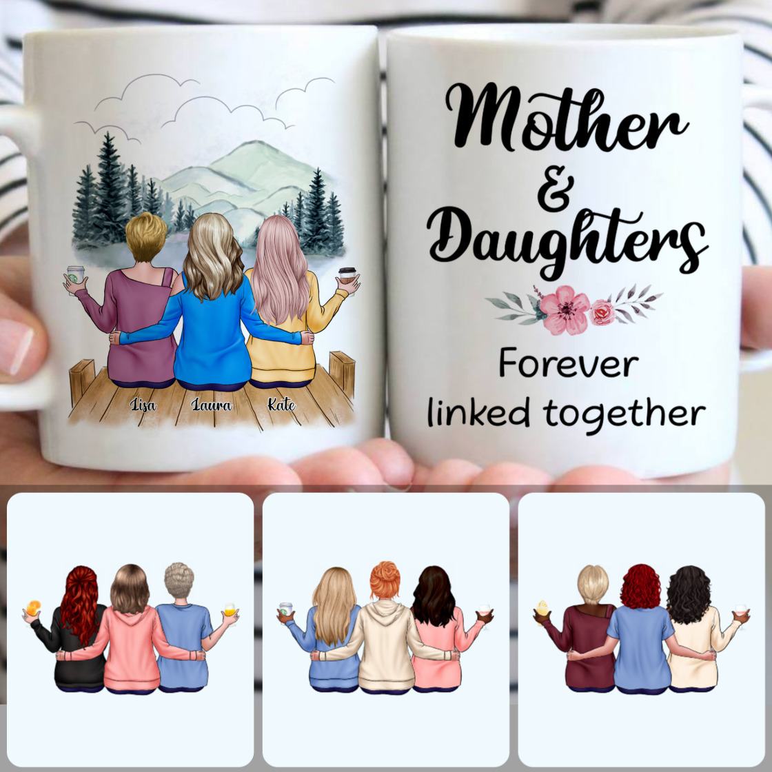 Personalized Mug, Special Gifts For Mother, Mother & 2 Daughters Customized Coffee Mug With Names