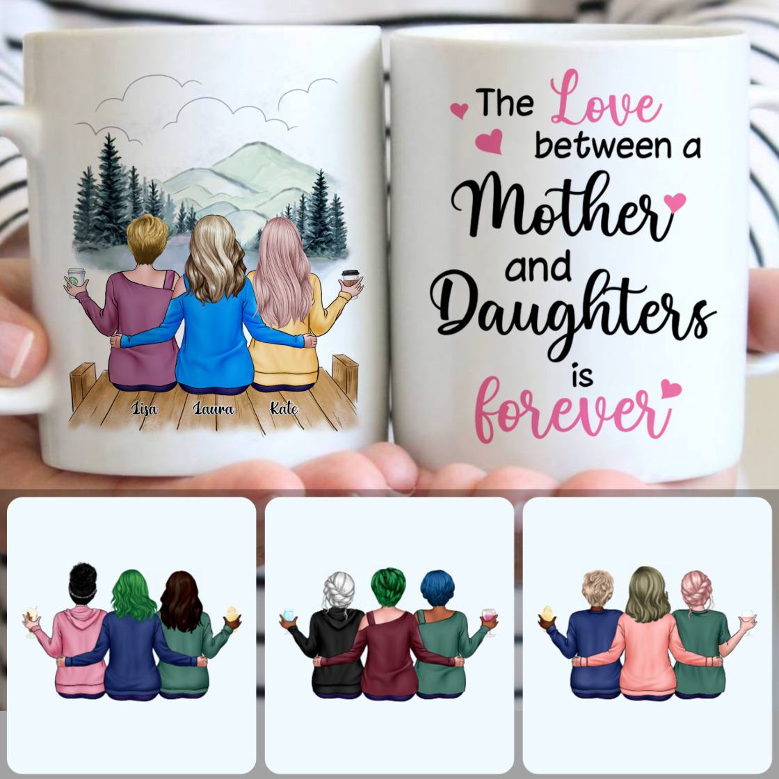 Personalized Mug, Memorial Gifts For Mom, Mother & 2 Daughters Customized Coffee Mug With Names