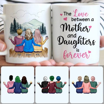Mother & 2 Daughters Customized Coffee Mug With Names, Personalized Mug, Memorial Gifts For Mom
