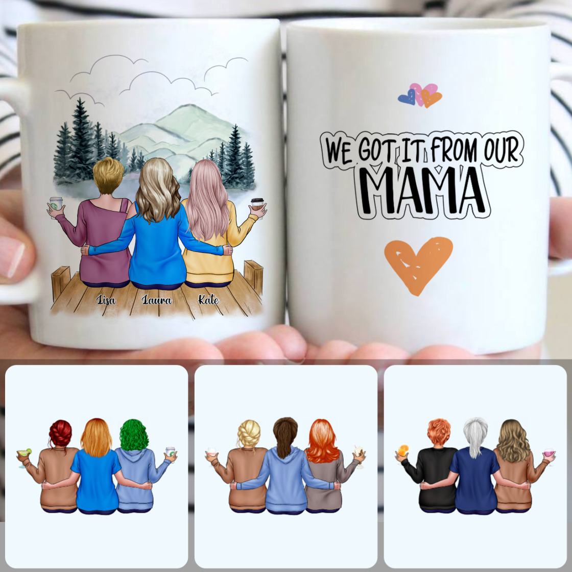 Personalized Mug, Best Thanksgiving Gifts, Mother & 2 Daughters Customized Coffee Mug With Names