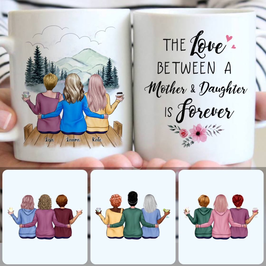 Personalized Mug, Perfect Mother's Day Gifts, Mother & 2 Daughters Customized Coffee Mug With Names