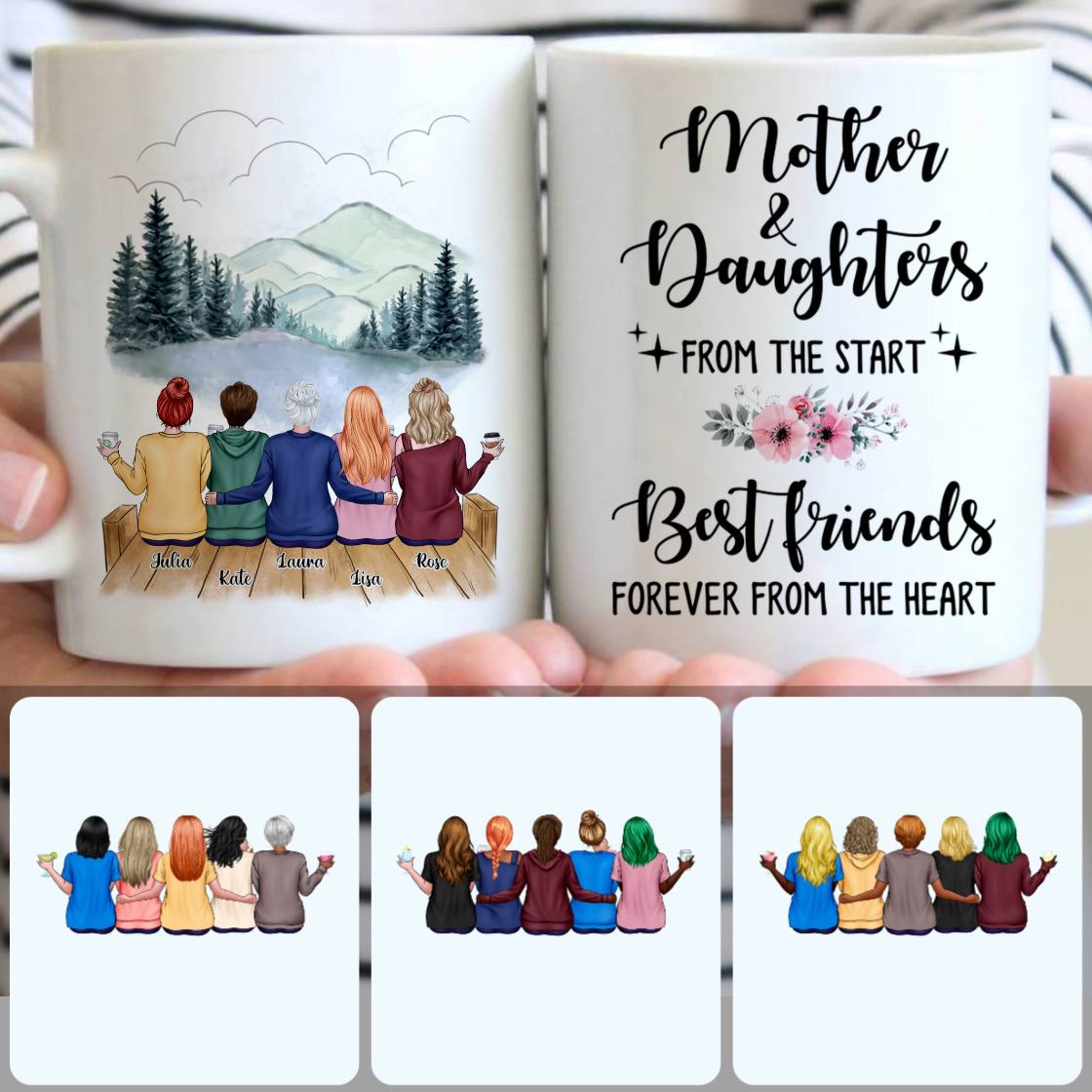 Personalized Mug, Perfect Gifts For Stepmom, Mother & 4 Daughters Customized Coffee Mug With Names